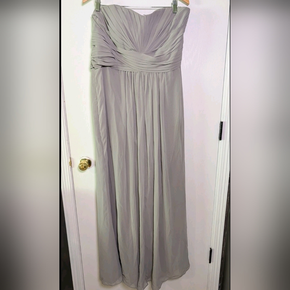 Davids Bridal Dress Formal Gray Wedding Bridesmaid Women Size 20 Strapless Maxi